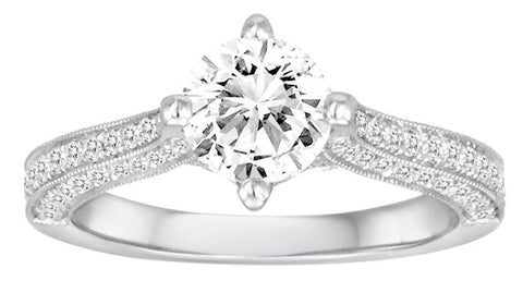 18K White Gold Milgrain & Pave Engagement Ring - Diadori