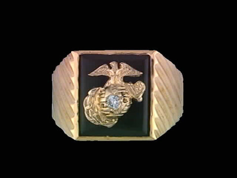14kt Marine Corps Insignia Onyx Ring w/0.06 ct Diamond