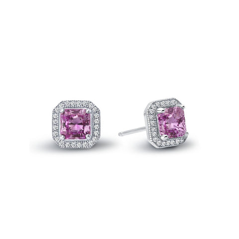 Pink Princess Cut Halo Stud Earrings - Lafonn E0038CPP00