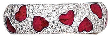 Red Enamel Hearts & Diamonds Hidalgo Ring